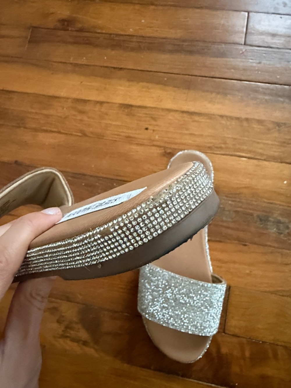 Steve Madden Sparkle Crystal Slide Sandals - Champagne/Tan - Picture 4 of 4